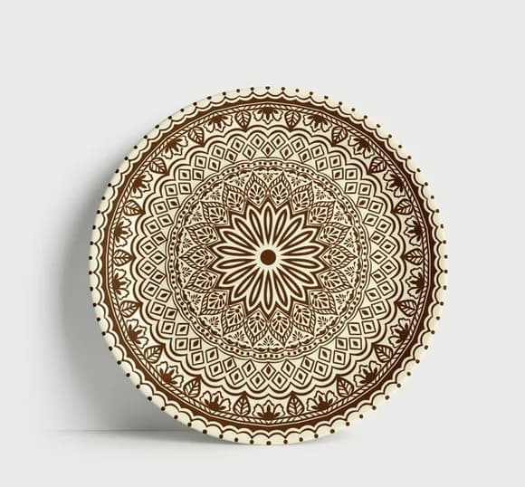 Prato Decorativo Mandala Hena Sépia 21cm Porcelana