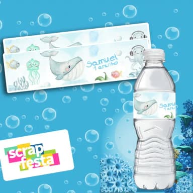 Adesivo Personalizado Rótulo Água 5x19,5 Fundo do Mar