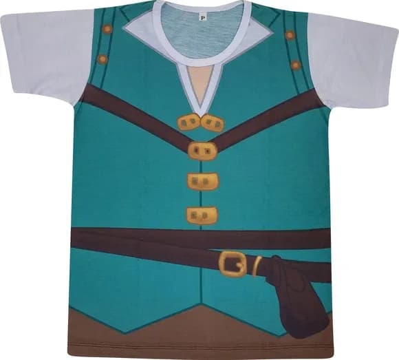Camiseta Fantasia Aventureiro do Reino com Colete Veerde Bolsa de Viagem