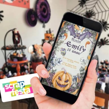 Convite Arte Digital Personalizado Festa Halloween Aquarela