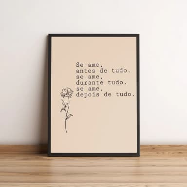 Quadro Motivacional Se Ame com Flor Minimalista 2655