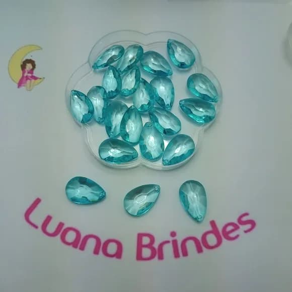 Pingente Gota Facetada Azul de Acrílico Pct 20 unidades
