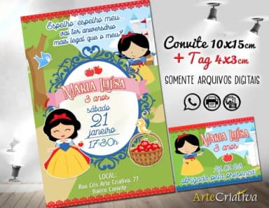 Convite Digital C/tag Branca de Neve Cute 2
