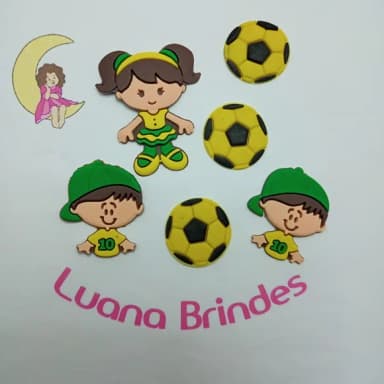 Kit Menina Menino e Bola Verde e Amarelo Pct 6 Unidades