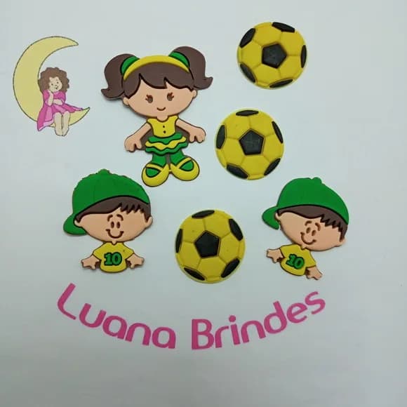 Kit Menina Menino e Bola Verde e Amarelo Pct 6 Unidades