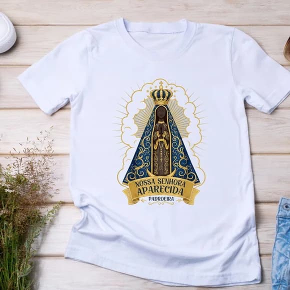 Camiseta Nossa Senhora Aparecida Padroeira com Manto Ornamen