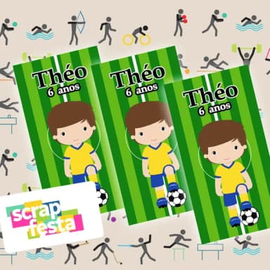 Adesivo Retangular 9,5x5 Festa Esporte Futebol
