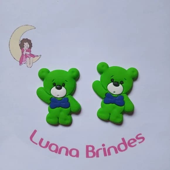 Aplique Urso Verde com Azul Emborrachado 4cm 7 Unidades