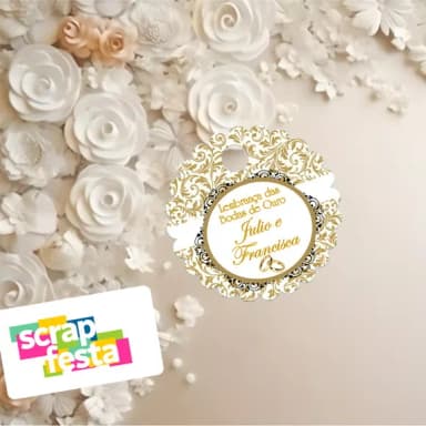 Tag Redonda 3,8cm Escalopada com Furinho Festa Bodas de Ouro