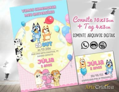 Convite Digital C/tag Bluey Candy Color