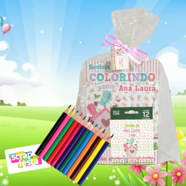 Revista Colorir+embalagem+lápis de Cor Jardim Encantado