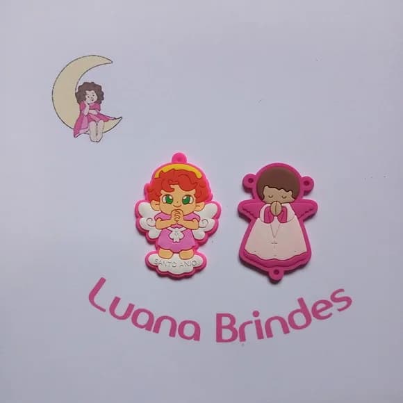Kit terço Anjinha e Anjo de Guarda de Borracha 5,3cm 2 Kits