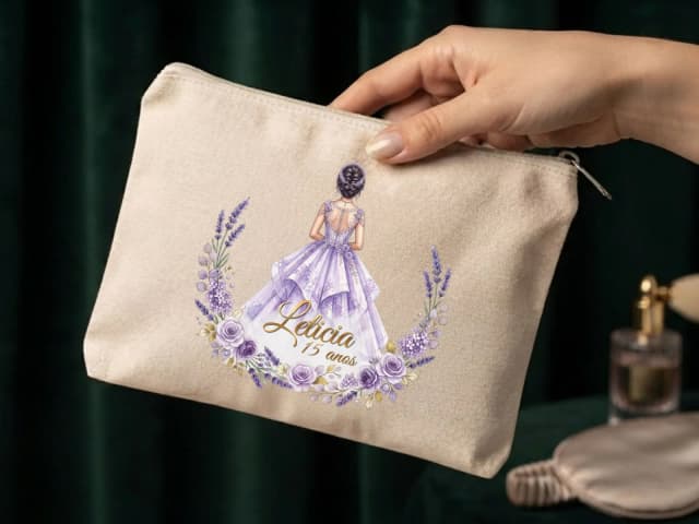 Lembrancinha Nécessaire Personalizada Algodão Cru 20x15 Estampa DTF 15 anos