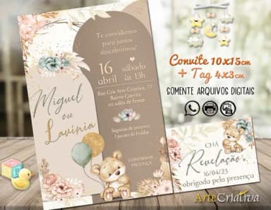 Convite Digital C/tag Chá de Bebê Revelação Boho