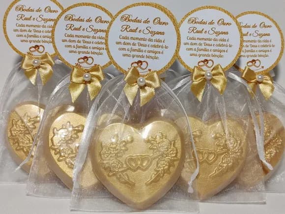 Lembrancinha Bodas de Ouro: Sabonete Coração Perfumado