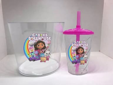 Kit Balde de Pipoca acrilico + Copo twister Personalizado Casa Mágica da Gabby