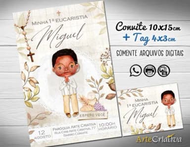 Convite Digital C/tag Primeira Comunhão Menino 2