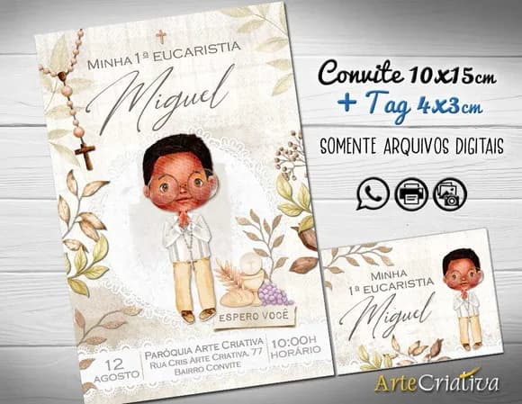 Convite Digital C/tag Primeira Comunhão Menino 2