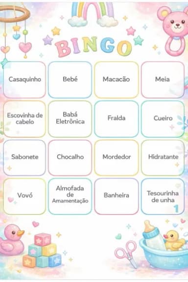 Bingo para Chá de Bebê + Lápis + Fichas