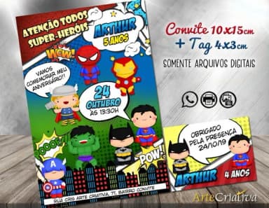 CONVITE DIGITAL C/TAG Herois Cute Gibi 2