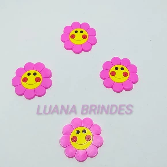 Aplique Flor com carinha emborrachado - pct com 10 unidades