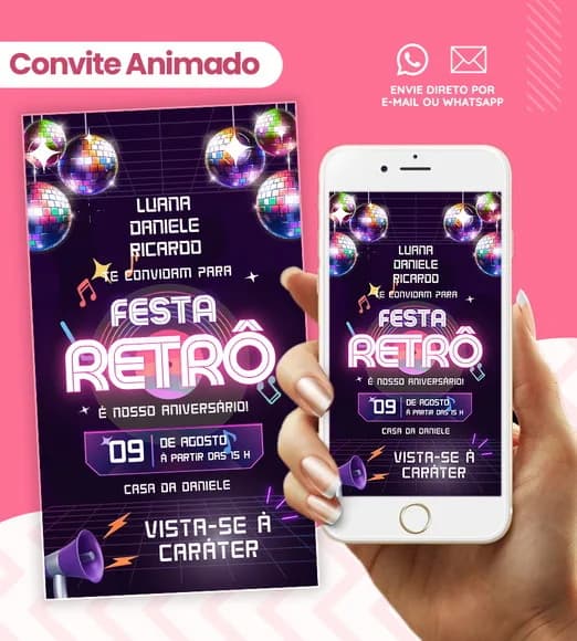 Convite Digital Animado - Festa Retrô