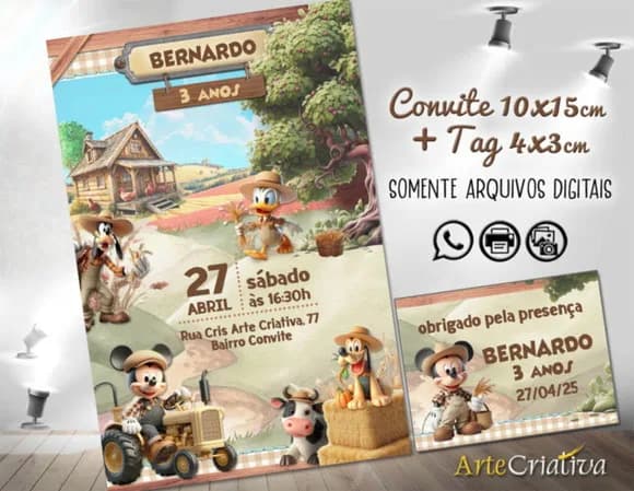 Convite Digital C/tag Fazenda Mickey Mouse 3