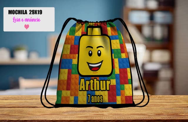 Mochilinha personalizada para lembrancinhas da Lego