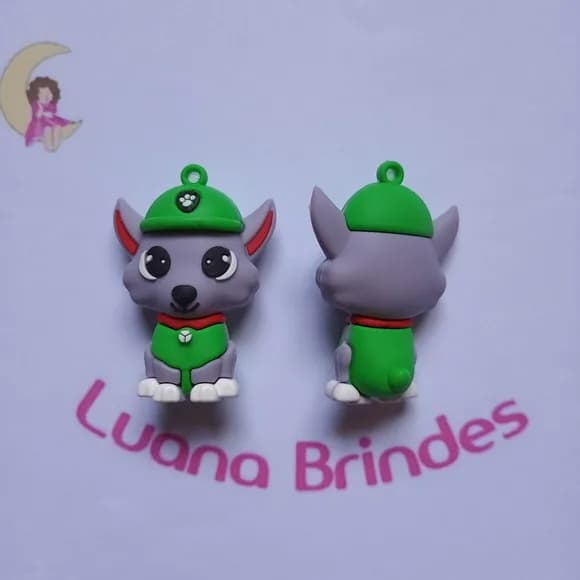 Pingente Patrulha Rocky Emborrachado 5cm Pct 2 Unidades