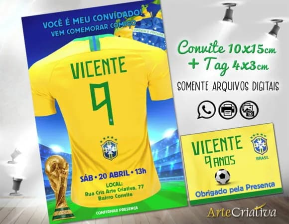 Convite Digital e Tag Futebol Copa do Mundo