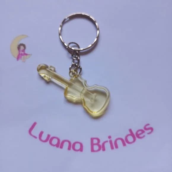 Chaveiro Guitarra Amarelo de Acrilico 5cm Pct 9 Unidades