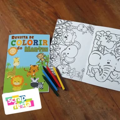 Revista Colorir + Giz de Cera Festa Safari