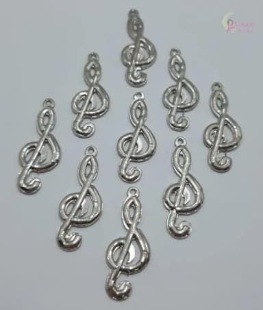 Pingente Nota Musical de Metal Prata - pct c/14 unid