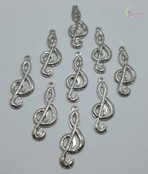 Pingente Nota Musical de Metal Prata - pct c/14 unid