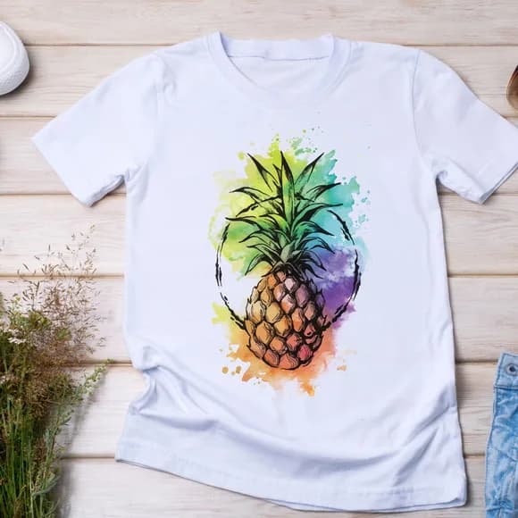 Camiseta Abacaxi Tropical - Estampa Aquarela Colorida