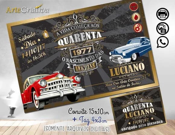 CONVITE DIGITAL C/TAG Carro Vintage 40