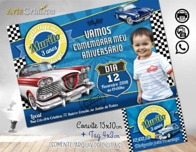 CONVITE DIGITAL C/TAG Carro Vintage Infantil