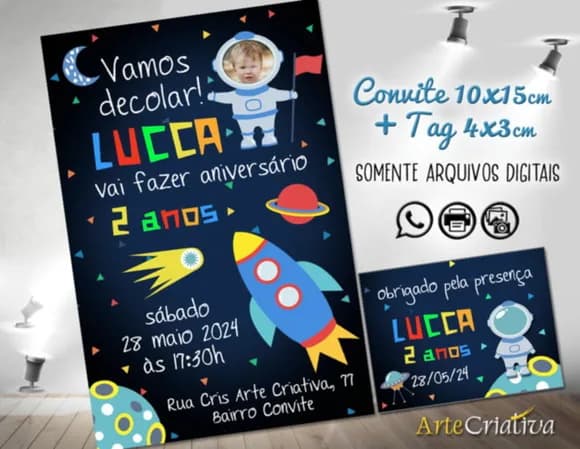 Convite Digital C/tag Espaço Astronauta 9