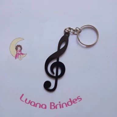 Chaveiro Nota Musical Preto Acrílico de 7,5cm Pct 3 unidades
