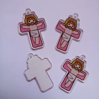 Pingente Crucifixo de Acrilico Rosa- Pct 4 Unidades