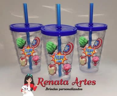 Copo com Canudo 500ml Personalizado Vingadores