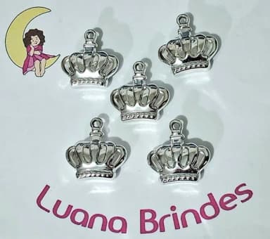 Pingente Coroa Abs Prata 3cm Pacotes com 10 Unidades
