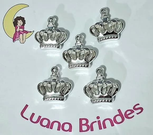Pingente Coroa Abs Prata 3cm Pacotes com 10 Unidades