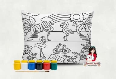 Almofada com Tinta para Colorir Flamingos