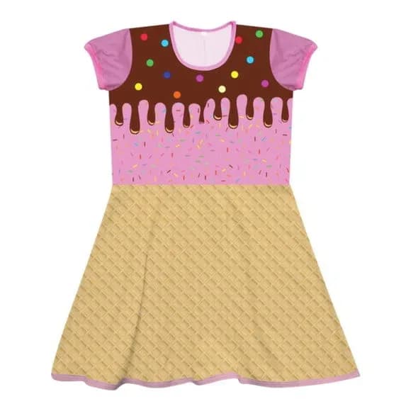 Vestido Infantil Sorvete Confeitaria Temático Casquinha
