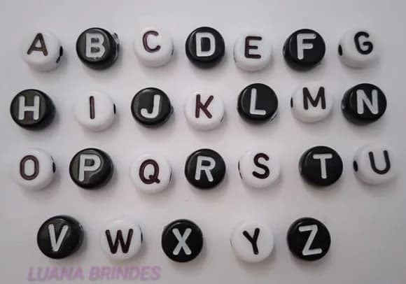 Letrinha Achatado Branco e Preto - 6mm - pct c/4 alfabeto