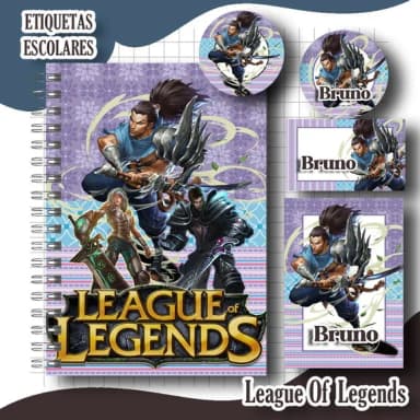Caderno + Etiquetas + Tag Personalizada + Lápis ( League)