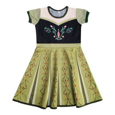 Vestido Infantil Fantasia Princesa do Reino Gelado Primavera Verde e Preto