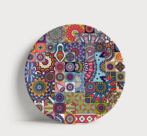 Prato Decorativo Mosaico Mandalas Geométricas 21cm Porcelana