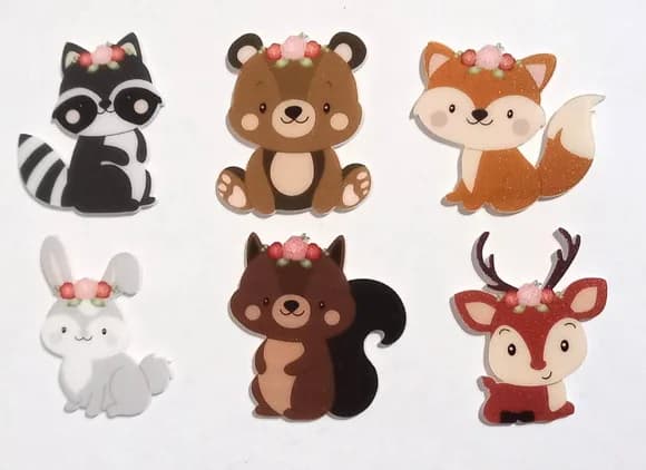 Apliques Animais Bosque Encantado Acrilico U.v- 6 Peças